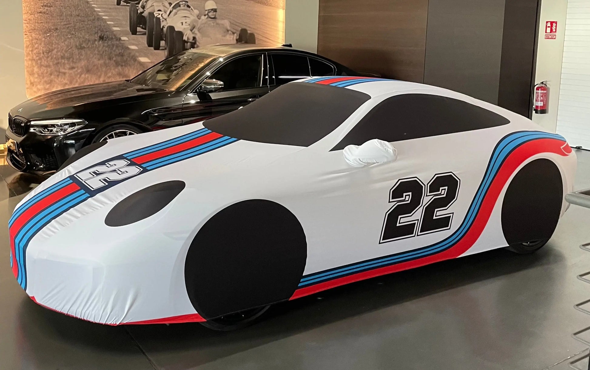 Printed bespoke made to measure car cover for indoor use available for all vehicle brands 